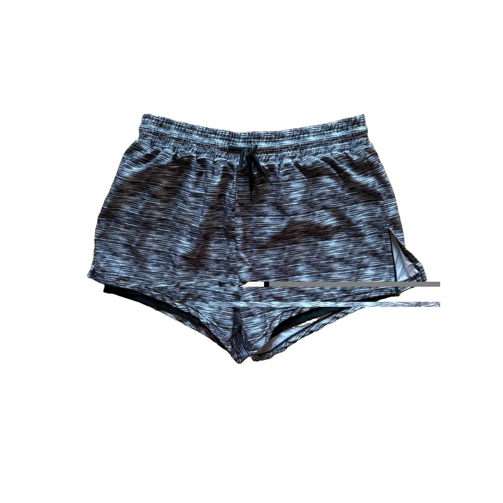 L.A. Image Women's Athletic Heathered Shorts L Gray/Black Elastic Waist Stretch
